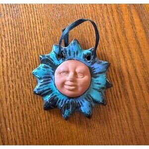 Vintage Celestial Sun Ceramic Car Air Freshener | Hand Painted Folk Art |